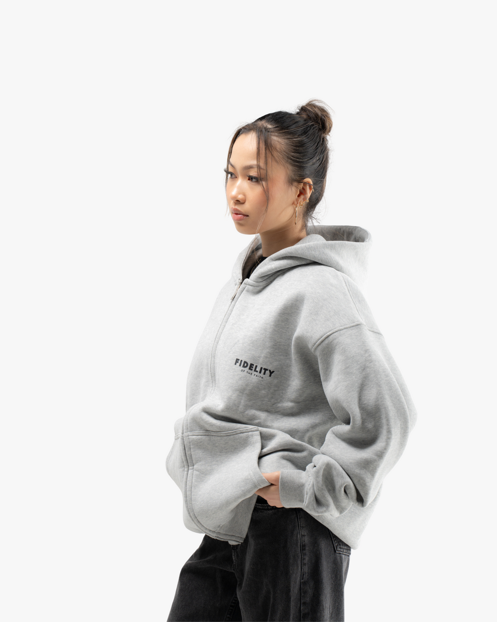 Signature Zip Up Hoodie Grey